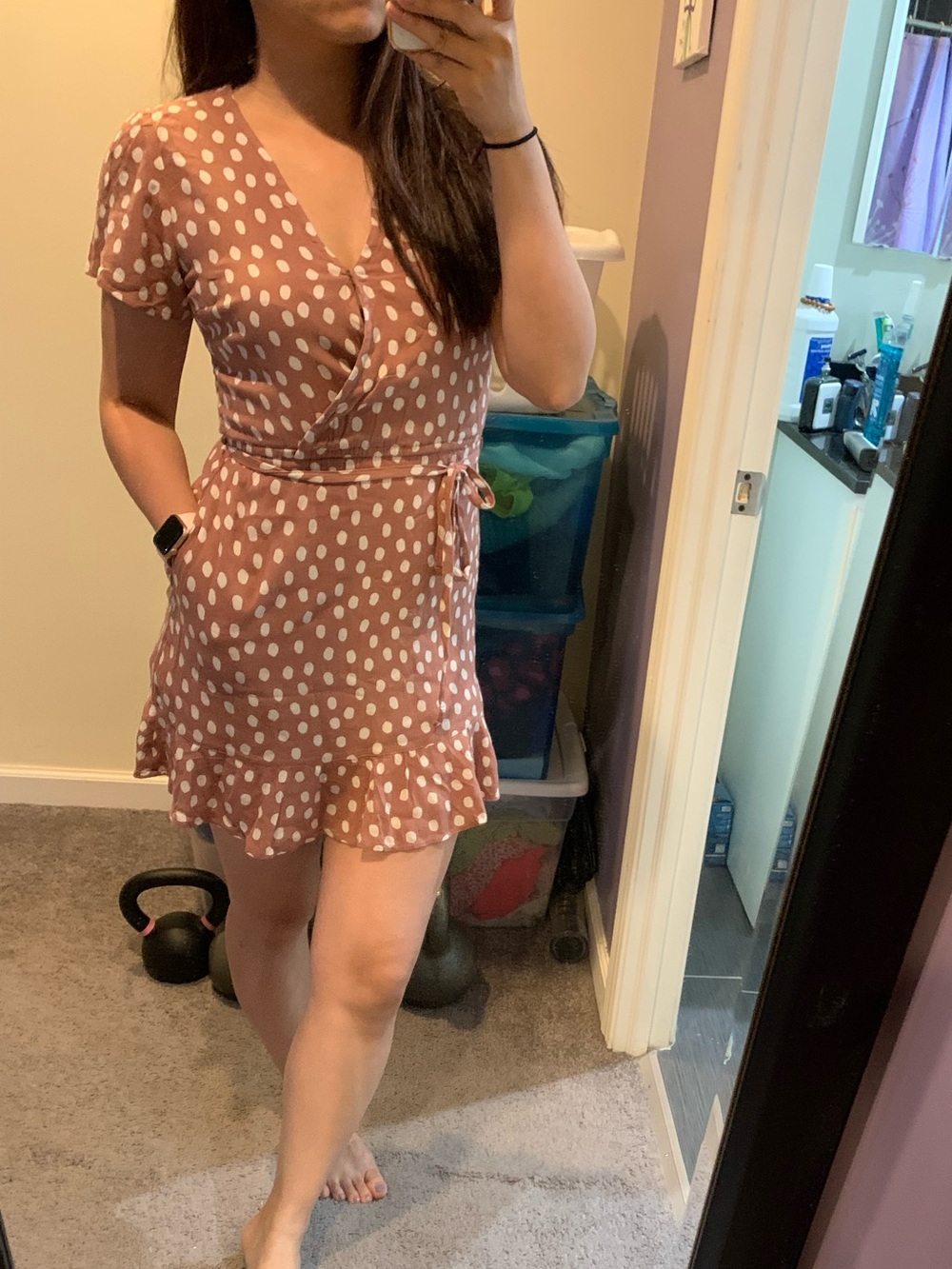 Abercrombie Dusty Rose Polka Dot Wrap Dress